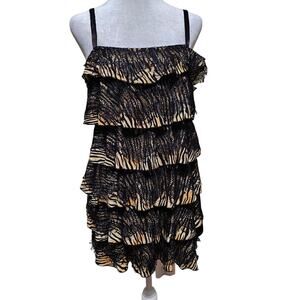 Young Threads Y2k Tiered Ruffled Lace Stretch Mini Dress Animal Print Sz L NWT